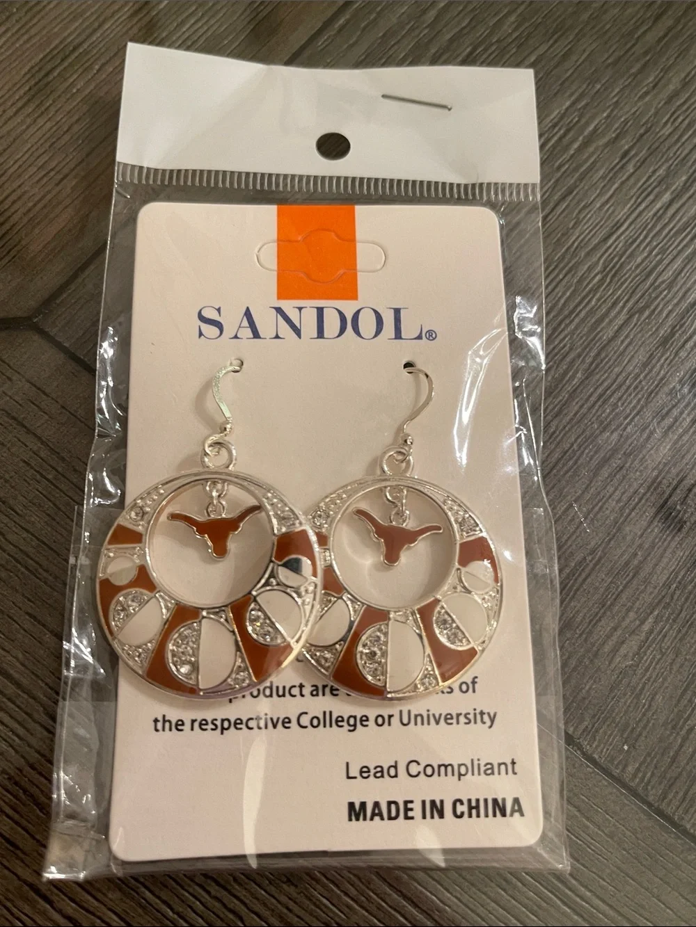 NWT SANDOL Texas Longhorns Rhinestone & Enameled Dangle Earrings